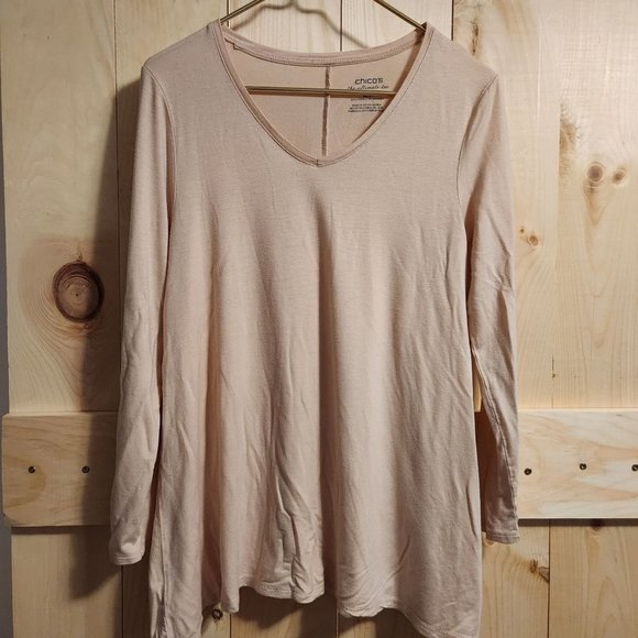 CHICO'S Light Pink The Ultimate Tee V Neck Women's Size 1‎ - Picture 1 of 3
